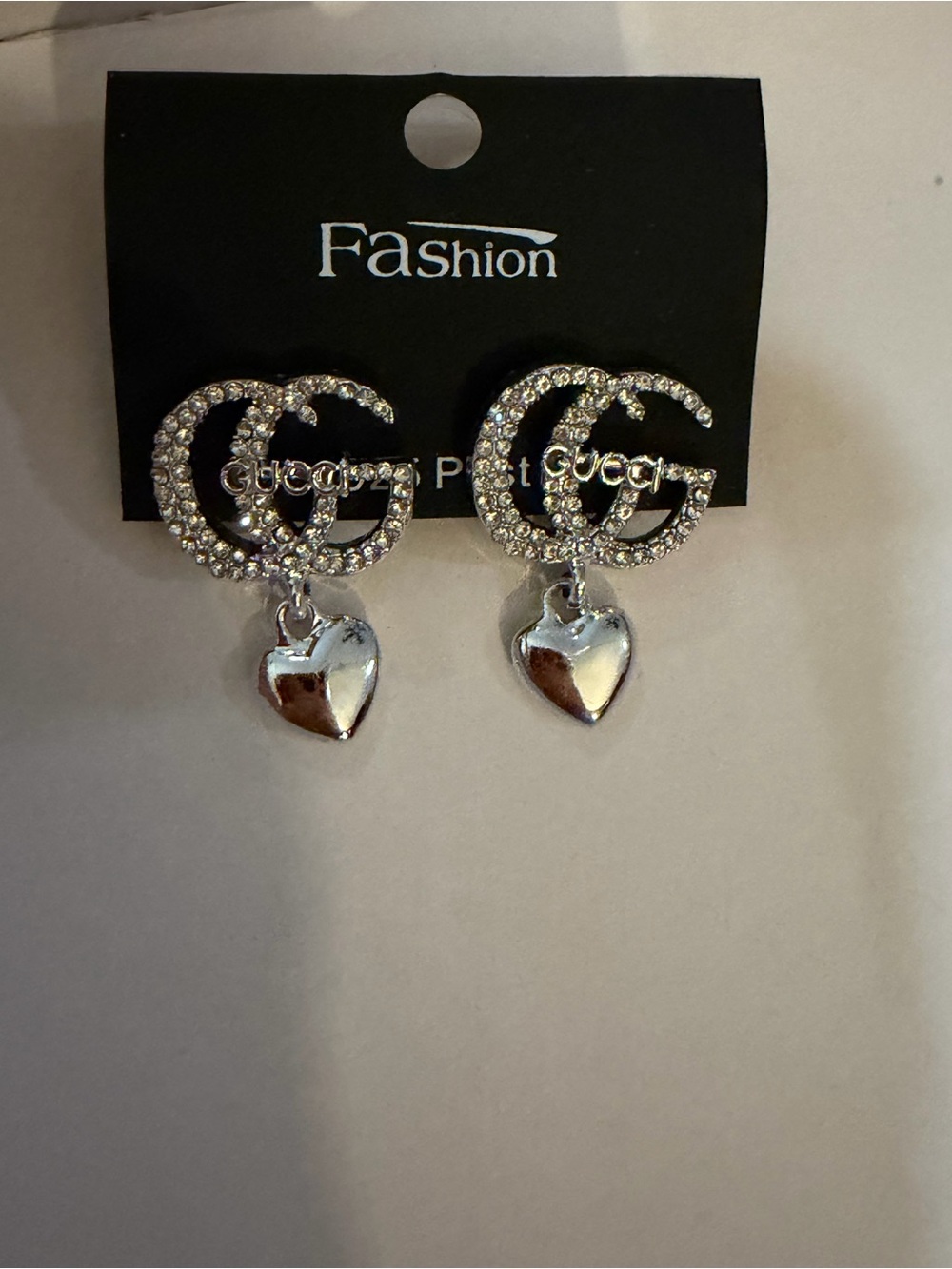 Silver Tine Crystal Heart Drop Earrings, Fashion Jewelry